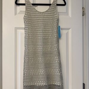 Alice + Olivia Silver Crochet Mini Dress